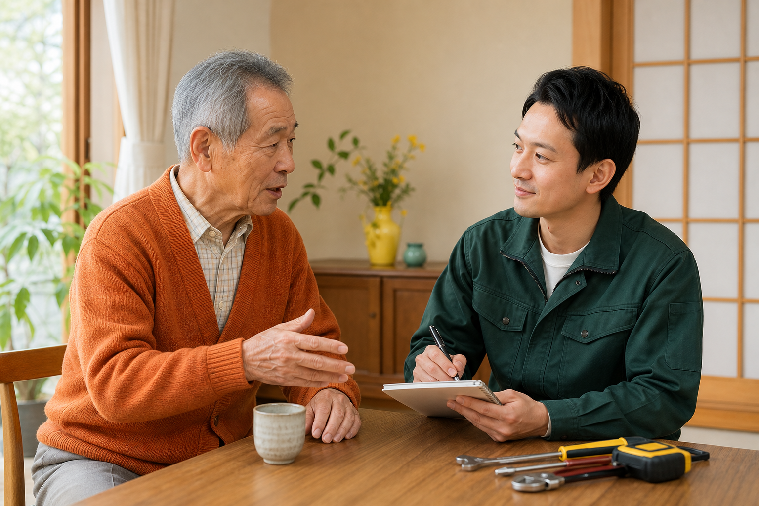 お客様の相談を聞く便利屋スタッフ