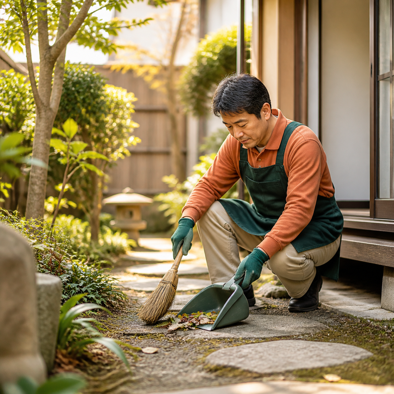 庭の手入れをする便利屋スタッフ